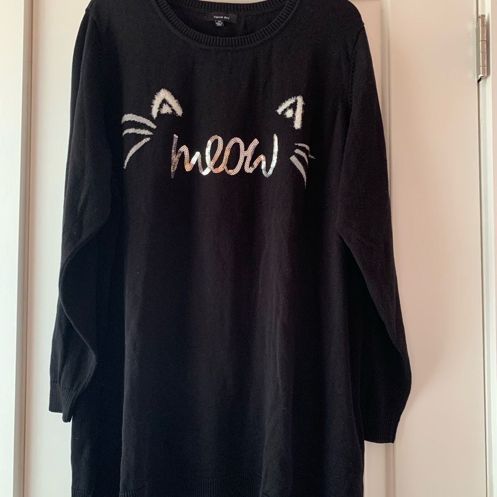 Halloween Cat Sweater with tail on back of shirt